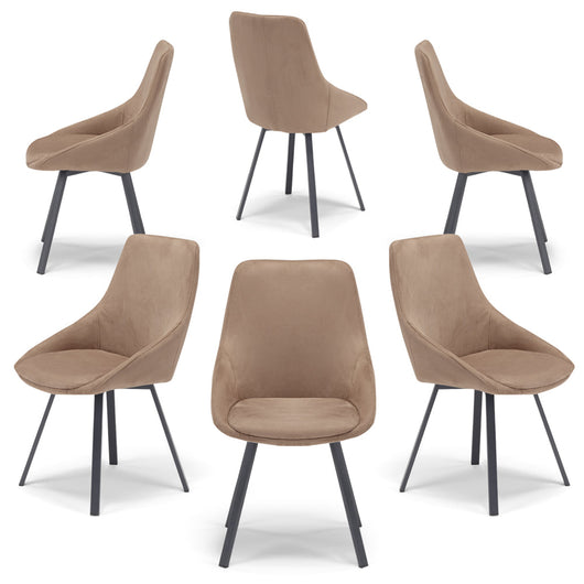 Set 6 sedie imbottita per sala da pranzo ASIA, design moderno, gambe in metallo finitura antracite, rivestimento in tessuto idrorepellente effetto scamosciato colore Castagna