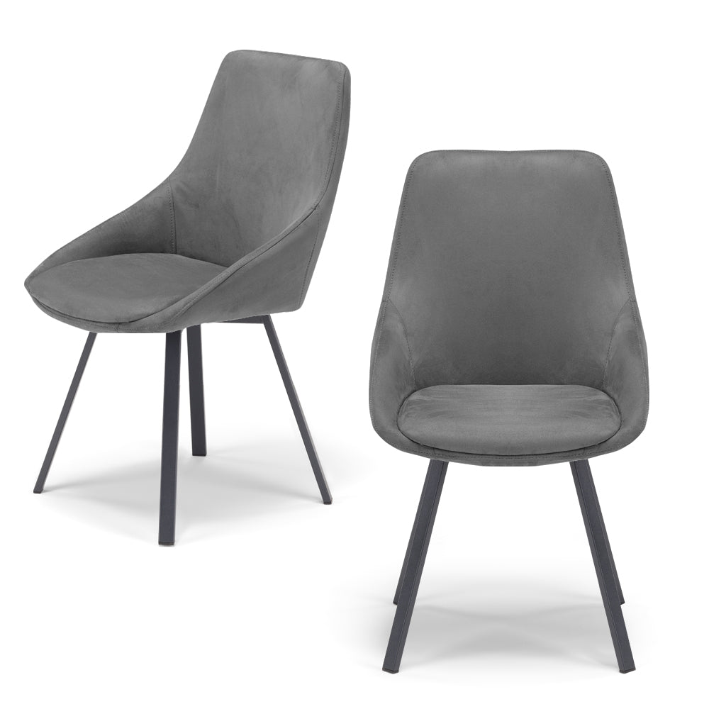 Set 2 sedie imbottita per sala da pranzo ASIA, design moderno, gambe in metallo finitura antracite, rivestimento in tessuto idrorepellente effetto scamosciato colore Grigio Fumo