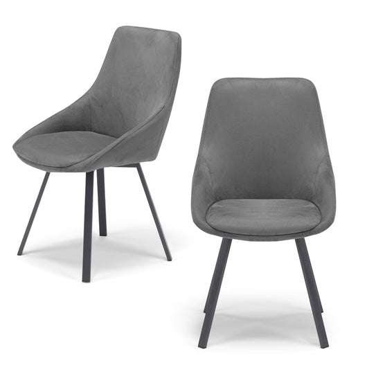 Set 2 sedie imbottita per sala da pranzo ASIA, design moderno, gambe in metallo finitura antracite, rivestimento in tessuto idrorepellente effetto scamosciato colore Grigio Fumo