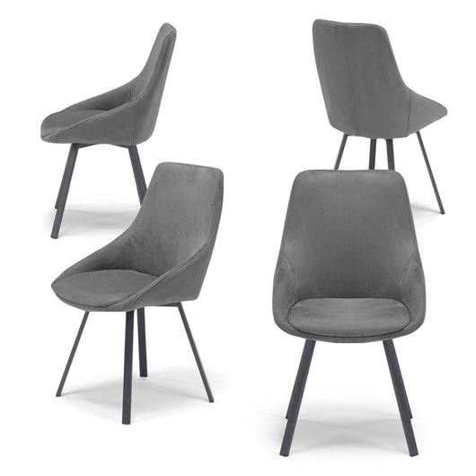 Set 4 sedie imbottita per sala da pranzo ASIA, design moderno, gambe in metallo finitura antracite, rivestimento in tessuto idrorepellente effetto scamosciato colore Grigio Fumo