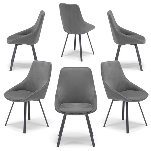 Set 6 sedie imbottita per sala da pranzo ASIA, design moderno, gambe in metallo finitura antracite, rivestimento in tessuto idrorepellente effetto scamosciato colore Grigio Fumo