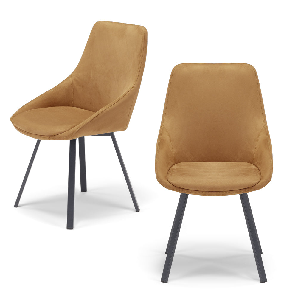 Set 2 sedie imbottita per sala da pranzo ASIA, design moderno, gambe in metallo finitura antracite, rivestimento in tessuto idrorepellente effetto scamosciato colore Senape