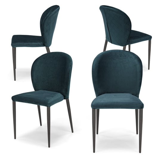 Set 4 sedie da pranzo imbottite in velluto GHIBLI LUX MADE IN ITALY, schienale a poltroncina, gambe robuste in metallo, design moderno, tessuto idrorepellente, colore Blu Notte