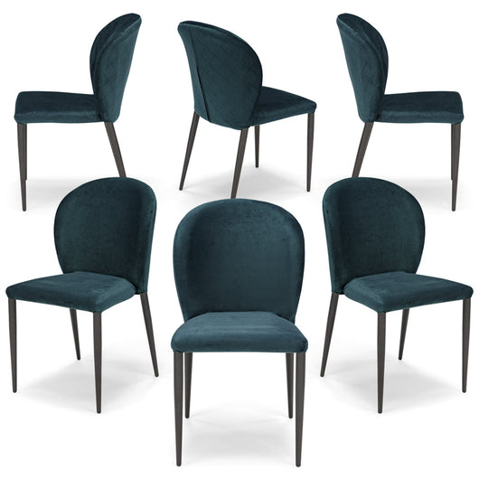 Set 6 sedie da pranzo imbottite in velluto GHIBLI LUX MADE IN ITALY, schienale a poltroncina, gambe robuste in metallo, design moderno, tessuto idrorepellente, colore Blu Notte