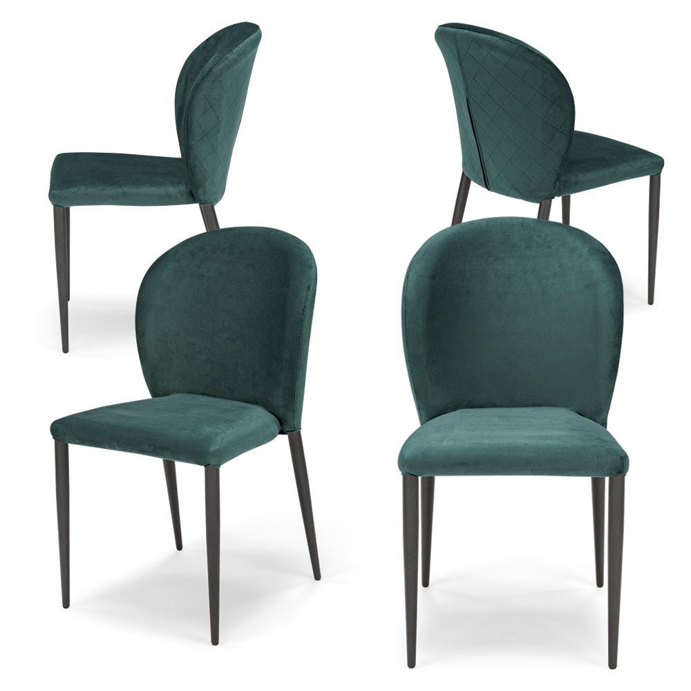 Set 4 sedie da pranzo imbottite in velluto GHIBLI LUX MADE IN ITALY, schienale a poltroncina, gambe robuste in metallo, design moderno, tessuto idrorepellente, colore Verde Petrolio
