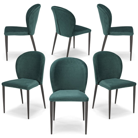 Set 6 sedie da pranzo imbottite in velluto GHIBLI LUX MADE IN ITALY, schienale a poltroncina, gambe robuste in metallo, design moderno, tessuto idrorepellente, colore Verde Petrolio
