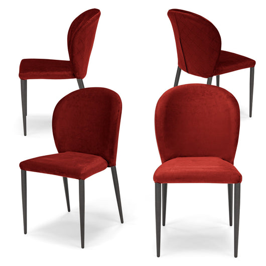Set 4 sedie da pranzo imbottite in velluto GHIBLI LUX MADE IN ITALY, schienale a poltroncina, gambe robuste in metallo, design moderno, tessuto idrorepellente, colore Rosso