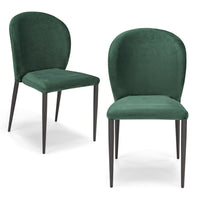 Set 2 sedie da pranzo imbottite in velluto GHIBLI LUX MADE IN ITALY, schienale a poltroncina, gambe robuste in metallo, design moderno, tessuto idrorepellente, colore Verde Smeraldo