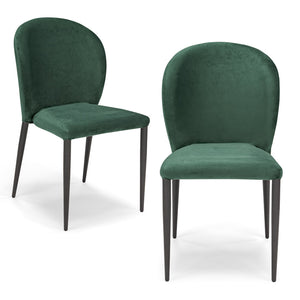 Set 2 sedie da pranzo imbottite in velluto GHIBLI LUX MADE IN ITALY, schienale a poltroncina, gambe robuste in metallo, design moderno, tessuto idrorepellente, colore Verde Smeraldo