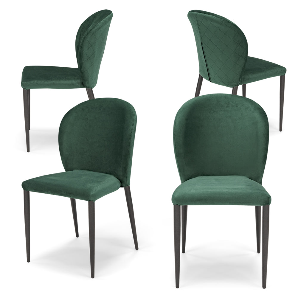 Set 4 sedie da pranzo imbottite in velluto GHIBLI LUX MADE IN ITALY, schienale a poltroncina, gambe robuste in metallo, design moderno, tessuto idrorepellente, colore Verde Smeraldo