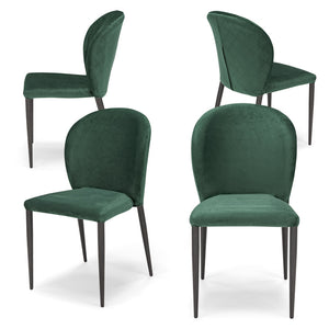 Set 4 sedie da pranzo imbottite in velluto GHIBLI LUX MADE IN ITALY, schienale a poltroncina, gambe robuste in metallo, design moderno, tessuto idrorepellente, colore Verde Smeraldo