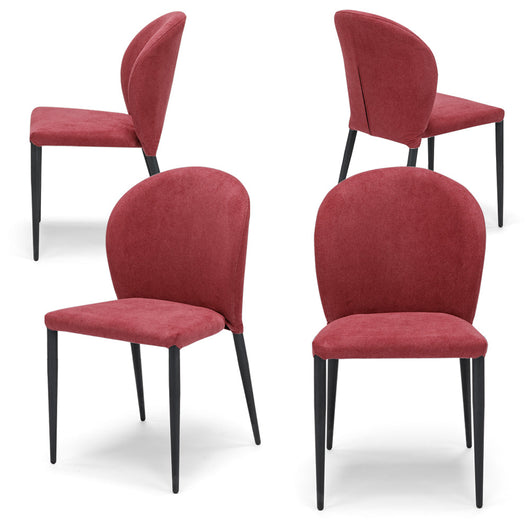 Set 4 sedie imbottite per sala da pranzo GHIBLI, 100% MADE IN ITALY, design moderno, rivestimento in tessuto morbido idrorepellente colore Bordeaux, gambe coniche robuste in metallo