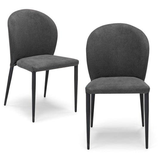 Set 2 sedie imbottite per sala da pranzo GHIBLI, 100% MADE IN ITALY, design moderno, rivestimento in tessuto morbido idrorepellente colore Grigio Scuro, gambe coniche robuste in metallo
