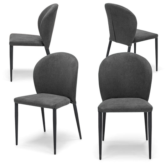 Set 4 sedie imbottite per sala da pranzo GHIBLI, 100% MADE IN ITALY, design moderno, rivestimento in tessuto morbido idrorepellente colore Grigio Scuro, gambe coniche robuste in metallo
