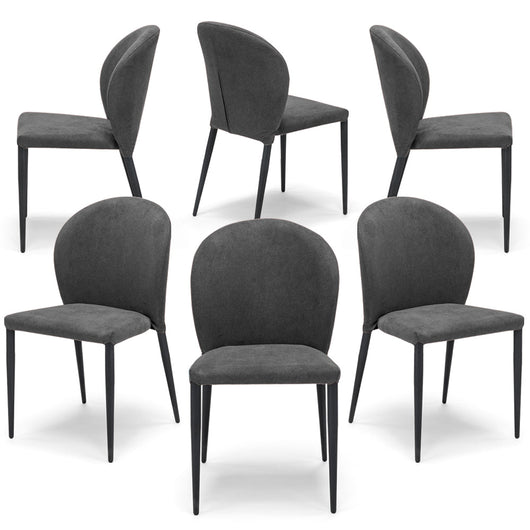 Set 6 sedie imbottite per sala da pranzo GHIBLI, 100% MADE IN ITALY, design moderno, rivestimento in tessuto morbido idrorepellente colore Grigio Scuro, gambe coniche robuste in metallo