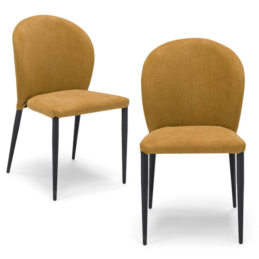 Set 2 sedie imbottite per sala da pranzo GHIBLI, 100% MADE IN ITALY, design moderno, rivestimento in tessuto morbido idrorepellente colore Mango, gambe coniche robuste in metallo