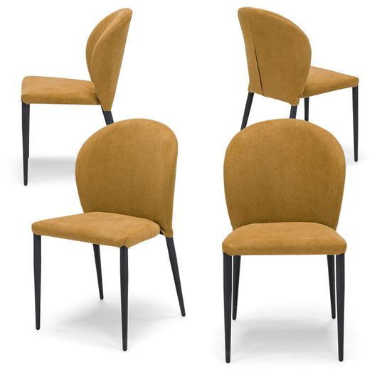 Set 4 sedie imbottite per sala da pranzo GHIBLI, 100% MADE IN ITALY, design moderno, rivestimento in tessuto morbido idrorepellente colore Mango, gambe coniche robuste in metallo