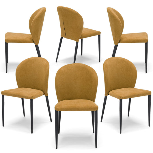 Set 6 sedie imbottite per sala da pranzo GHIBLI, 100% MADE IN ITALY, design moderno, rivestimento in tessuto morbido idrorepellente colore Mango, gambe coniche robuste in metallo
