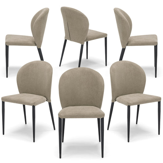 Set 6 sedie imbottite per sala da pranzo GHIBLI, 100% MADE IN ITALY, design moderno, rivestimento in tessuto morbido idrorepellente colore Tortora, gambe coniche robuste in metallo