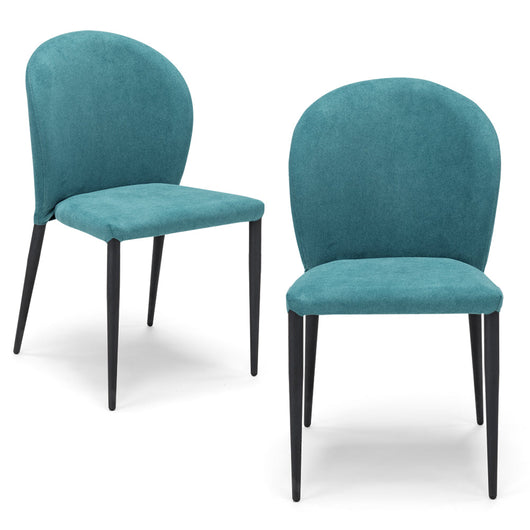 Set 2 sedie imbottite per sala da pranzo GHIBLI, 100% MADE IN ITALY, design moderno, rivestimento in tessuto morbido idrorepellente colore Turchese, gambe coniche robuste in metallo