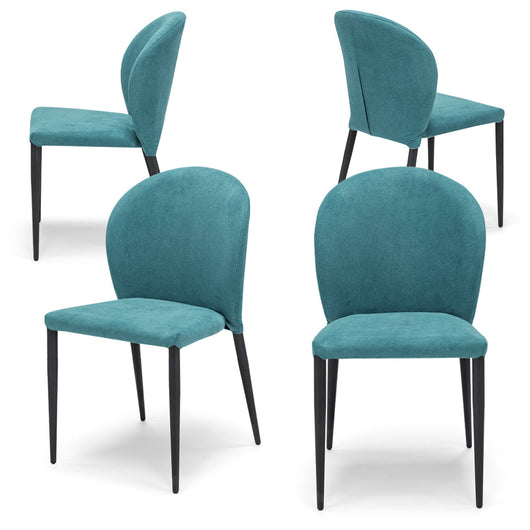 Set 4 sedie imbottite per sala da pranzo GHIBLI, 100% MADE IN ITALY, design moderno, rivestimento in tessuto morbido idrorepellente colore Turchese, gambe coniche robuste in metallo