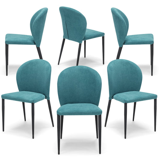 Set 6 sedie imbottite per sala da pranzo GHIBLI, 100% MADE IN ITALY, design moderno, rivestimento in tessuto morbido idrorepellente colore Turchese, gambe coniche robuste in metallo