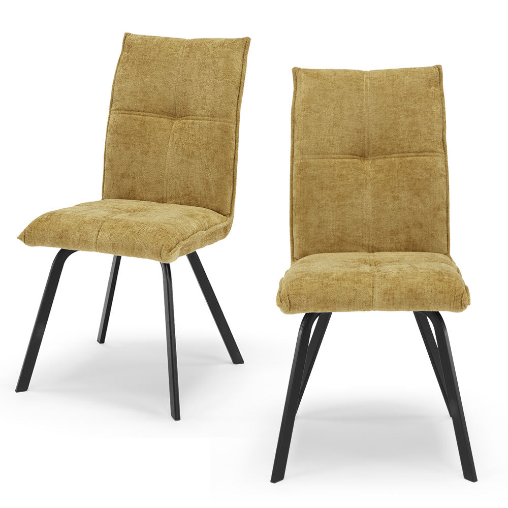 Set 2 sedie imbottite per sala da pranzo LETIZIA, design moderno, gambe robuste in metallo, rivestimento in tessuto spesso e idrorepellente effetto tridimensionale colore Senape