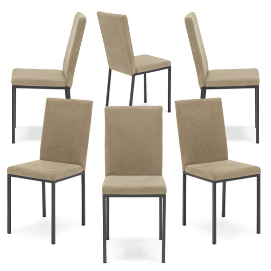Set 6 sedie imbottite LICYA PLUS, ideale per sala da pranzo, soggiorno, ufficio, tessuto scamosciato colore Camel Vintage con struttura Ghisa, Design moderno