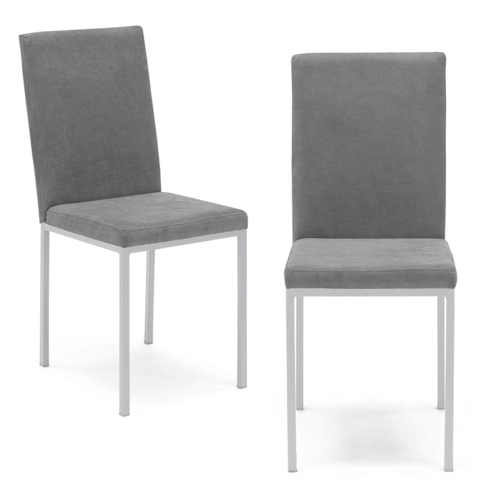 Set 2 sedie imbottite LICYA PLUS, ideale per sala da pranzo, soggiorno, ufficio, tessuto scamosciato colore Grigio con struttura Bianco Opaco, Design moderno