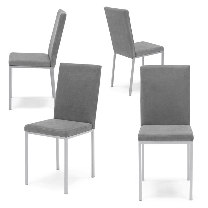 Set 4 sedie imbottite LICYA PLUS, ideale per sala da pranzo, soggiorno, ufficio, tessuto scamosciato colore Grigio con struttura Bianco Opaco, Design moderno