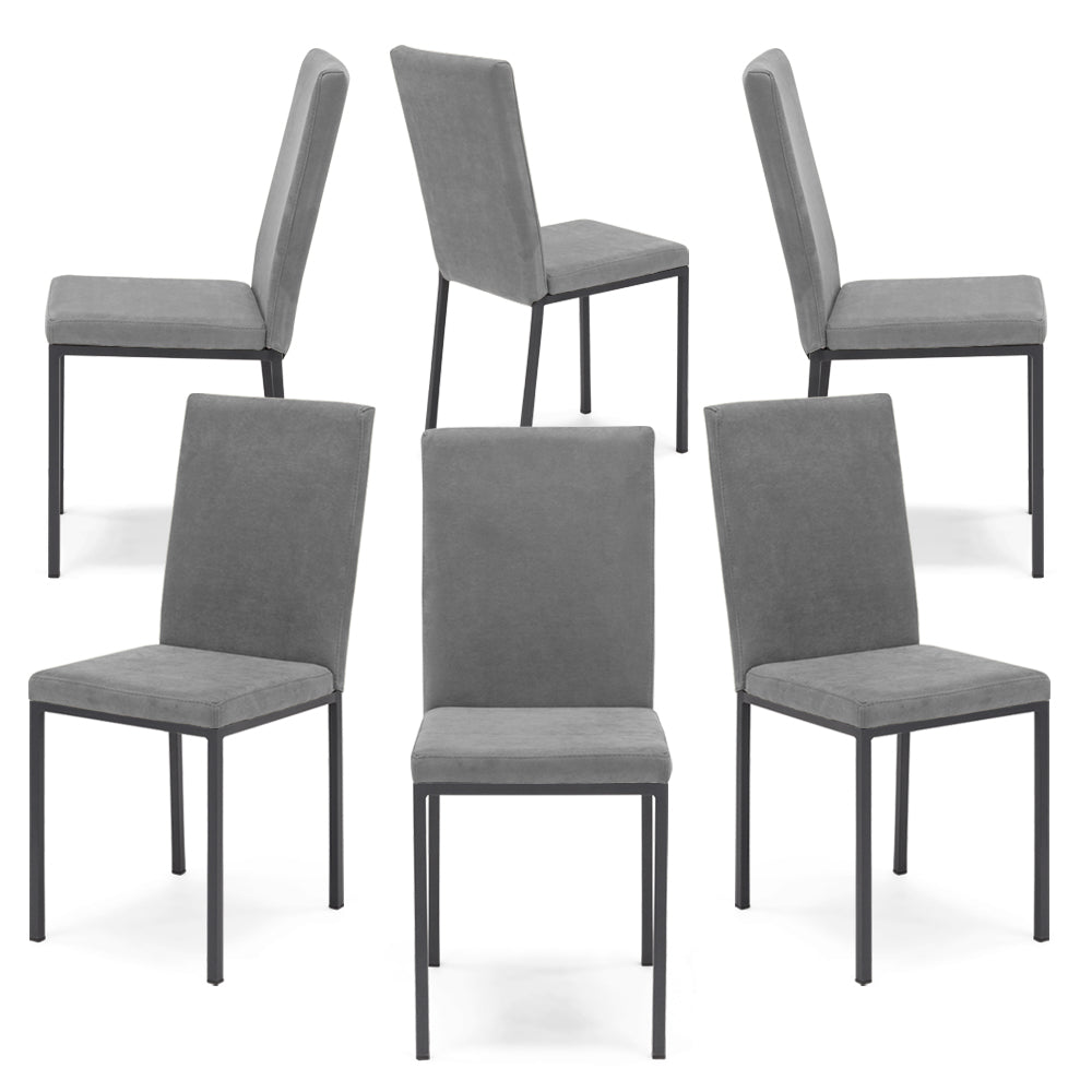 Set 6 sedie imbottite LICYA PLUS, ideale per sala da pranzo, soggiorno, ufficio, tessuto scamosciato colore Grigio con struttura Ghisa, Design moderno