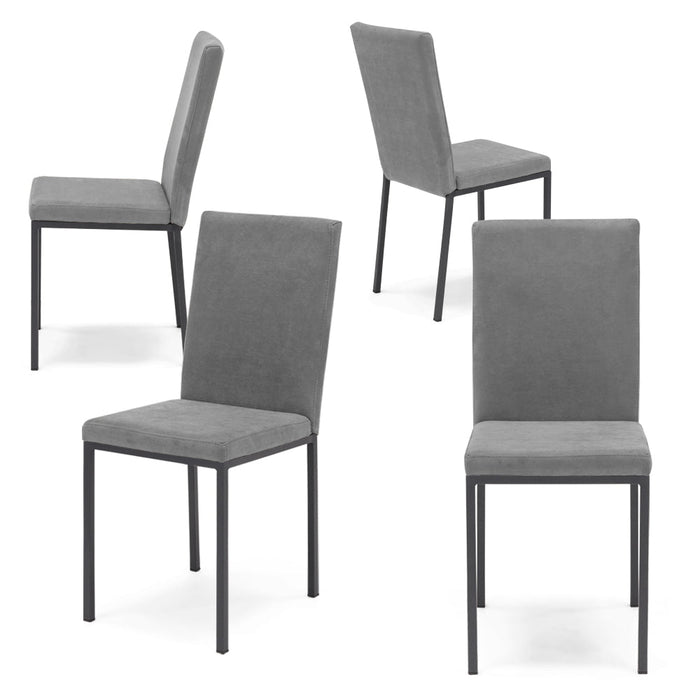 Set 4 sedie imbottite LICYA PLUS, ideale per sala da pranzo, soggiorno, ufficio, tessuto scamosciato colore Grigio con struttura Ghisa, Design moderno