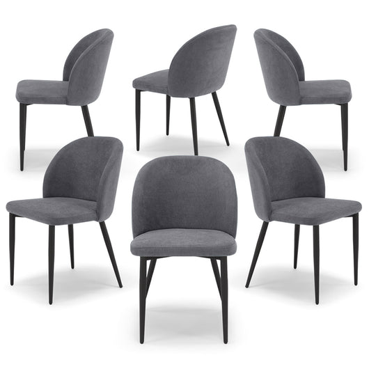 Set 6 sedie imbottite MADE IN ITALY MARTE per cucina, sala da pranzo e soggiorno, gambe coniche in metallo, schienale a e seduta rivestiti con tessuto idrorepellente, colore Grigio