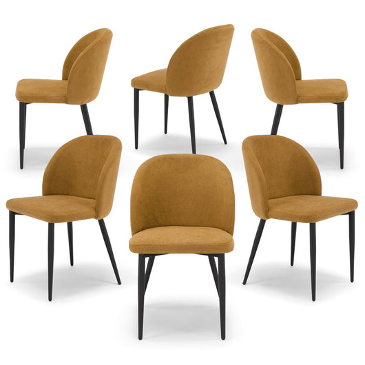 Set 6 sedie imbottite MADE IN ITALY MARTE per cucina, sala da pranzo e soggiorno, gambe coniche in metallo, schienale a e seduta rivestiti con tessuto idrorepellente, colore Mango