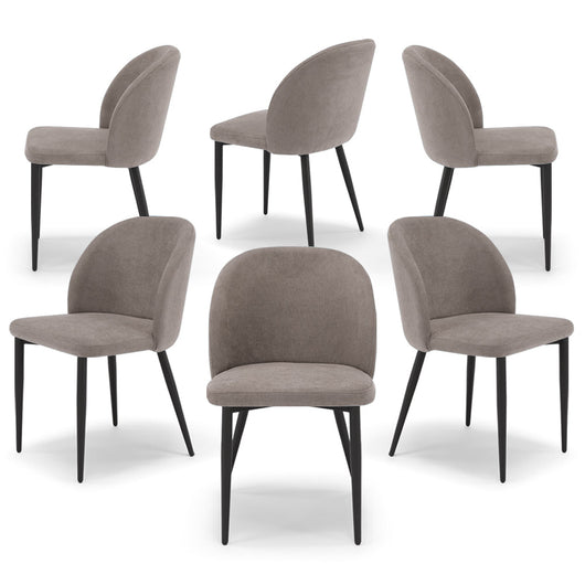 Set 6 sedie imbottite MADE IN ITALY MARTE per cucina, sala da pranzo e soggiorno, gambe coniche in metallo, schienale a e seduta rivestiti con tessuto idrorepellente, colore Tortora