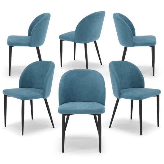 Set 6 sedie imbottite MADE IN ITALY MARTE per cucina, sala da pranzo e soggiorno, gambe coniche in metallo, schienale a e seduta rivestiti con tessuto idrorepellente, colore Turchese