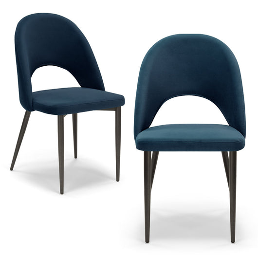 Set 2 sedie imbottite per sala da pranzo SOLE, MADE IN ITALY, design moderno, rivestimento in tessuto morbido velluto idrorepellente, colore Blu Notte, gambe coniche robuste in metallo