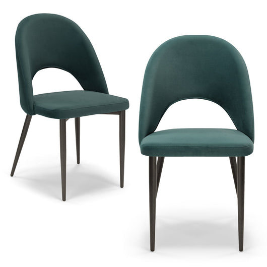 Set 2 sedie imbottite per sala da pranzo SOLE, MADE IN ITALY, design moderno, rivestimento in tessuto morbido velluto idrorepellente, colore Petrolio, gambe coniche robuste in metallo