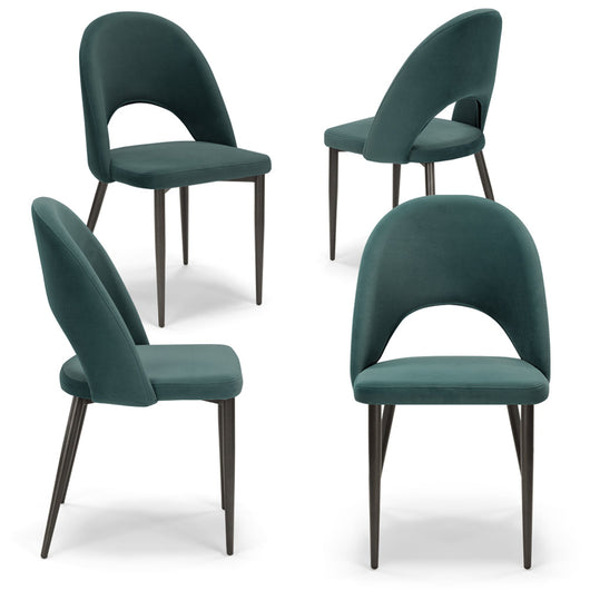 Set 4 sedie imbottite per sala da pranzo SOLE, MADE IN ITALY, design moderno, rivestimento in tessuto morbido velluto idrorepellente, colore Petrolio, gambe coniche robuste in metallo