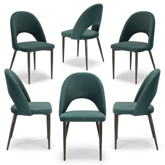 Set 6 sedie imbottite per sala da pranzo SOLE, MADE IN ITALY, design moderno, rivestimento in tessuto morbido velluto idrorepellente, colore Petrolio, gambe coniche robuste in metallo