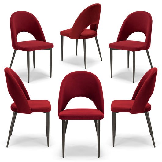 Set 6 sedie imbottite per sala da pranzo SOLE, MADE IN ITALY, design moderno, rivestimento in tessuto morbido velluto idrorepellente, colore Rosso, gambe coniche robuste in metallo