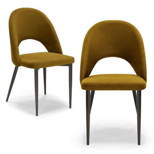 Set 2 sedie imbottite per sala da pranzo SOLE, MADE IN ITALY, design moderno, rivestimento in tessuto morbido velluto idrorepellente, colore Senape, gambe coniche robuste in metallo