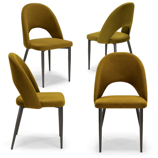 Set 4 sedie imbottite per sala da pranzo SOLE, MADE IN ITALY, design moderno, rivestimento in tessuto morbido velluto idrorepellente, colore Senape, gambe coniche robuste in metallo