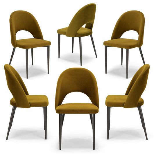 Set 6 sedie imbottite per sala da pranzo SOLE, MADE IN ITALY, design moderno, rivestimento in tessuto morbido velluto idrorepellente, colore Senape, gambe coniche robuste in metallo
