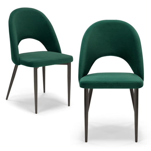 Set 2 sedie imbottite per sala da pranzo SOLE, MADE IN ITALY, design moderno, rivestimento in tessuto morbido velluto idrorepellente, colore Verde Smeraldo, gambe coniche robuste in metallo