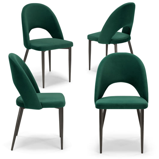Set 4 sedie imbottite per sala da pranzo SOLE, MADE IN ITALY, design moderno, rivestimento in tessuto morbido velluto idrorepellente, colore Verde Smeraldo, gambe coniche robuste in metallo