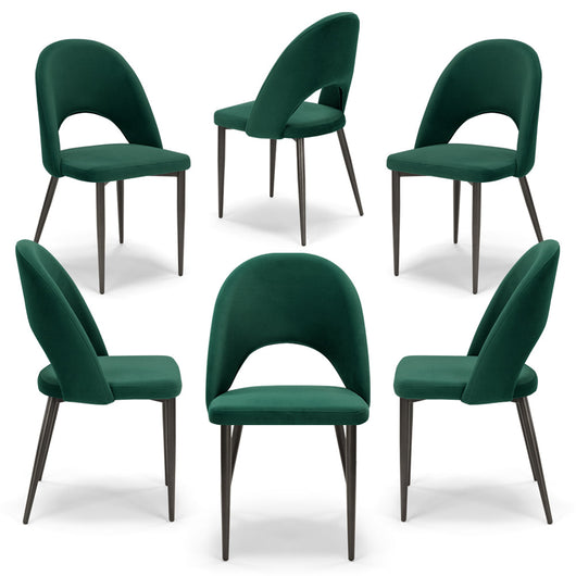 Set 6 sedie imbottite per sala da pranzo SOLE, MADE IN ITALY, design moderno, rivestimento in tessuto morbido velluto idrorepellente, colore Verde Smeraldo, gambe coniche robuste in metallo