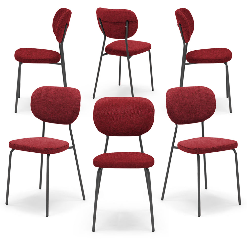 Set 6 sedie da pranzo imbottite VANESSA, 100% MADE IN ITALY, design moderno, gambe coniche robuste in metallo, schienale e seduta rivestiti con tessuto idrorepellente strutturato colore Rosso
