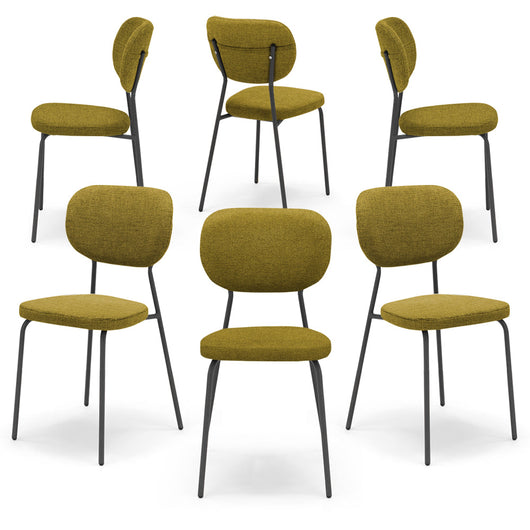 Set 6 sedie da pranzo imbottite VANESSA, 100% MADE IN ITALY, design moderno, gambe coniche robuste in metallo, schienale e seduta rivestiti con tessuto idrorepellente strutturato colore Giallo Senape