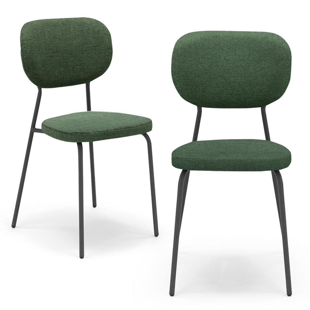Set 2 sedie da pranzo imbottite VANESSA, 100 % MADE IN ITALY, design moderno, gambe coniche robuste in metallo, schienale e seduta rivestiti con tessuto idrorepellente strutturato colore Verde